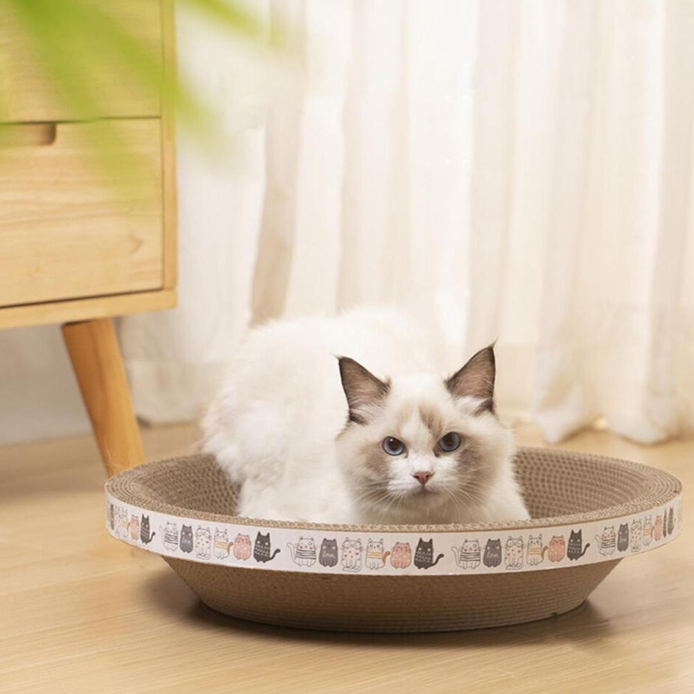 Gewellter Katzenkratzer, Katzenschaber, rund, oval, Schleifkrallenspielzeug für Katzen, verschleißfestes Katzenbett, Nest, Katzenzubehör