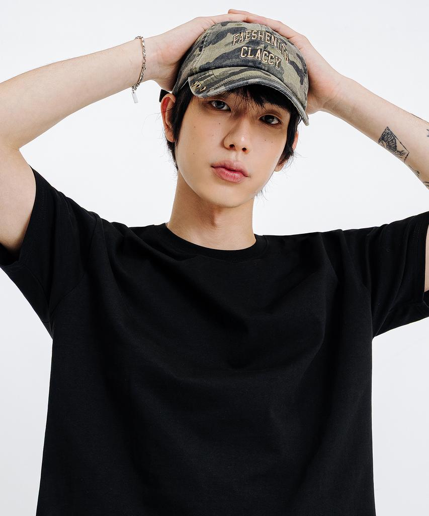 LEMAIN SECOND Crop Plain Oversized Short Sleeve T-Shirt [Black]