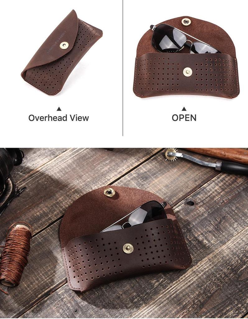 Retro Crazy Horse Genuine Cowhide Leather Flip-top Glasses Case