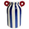 Ceramic Striped Flower Vase with Dual Handles Hand Painted Small Decorative Vase