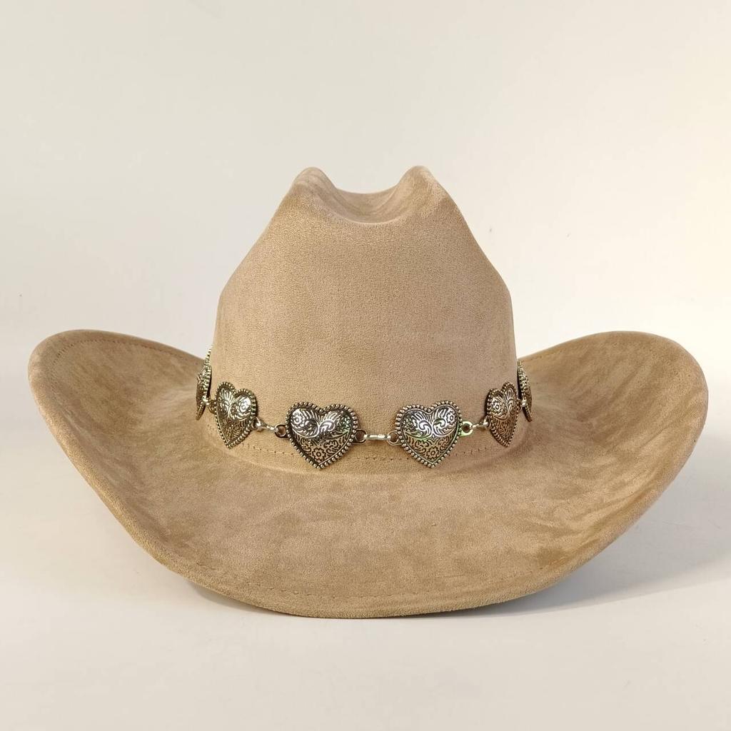 Wildleder Western-Stil Leder Cowboyhut Damen Fedora Hut mit Gürtel doppelwandige Wildleder Krone Cowboyhut Herren Kirchenhut Cowboyhut