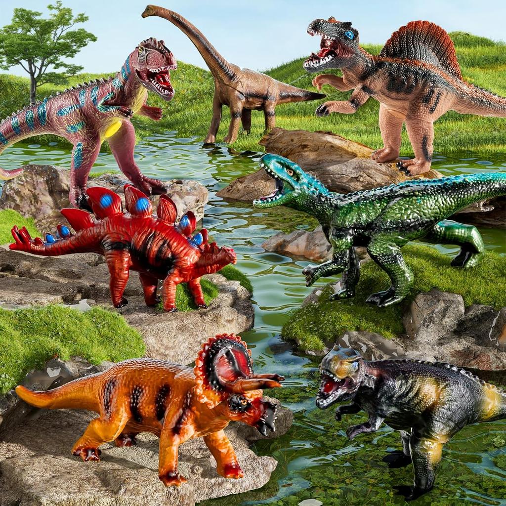 Big Dinosaur Toys for Kids 3-5, 7 Piece Realistic Soft Dinosaur Figures, Jumbo Dinosaur Toys for Kids 5-7, Dinosaur Party Favors