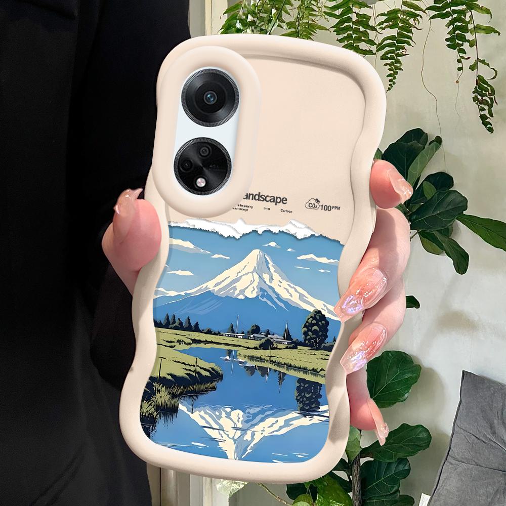 

Окрашенный узор Big Wave Edge Мягкий силиконовый материал Macaron чехол для телефона противоударный защитный резиновый чехол для OPPO Reno Realme Realme Narzo N63 белый