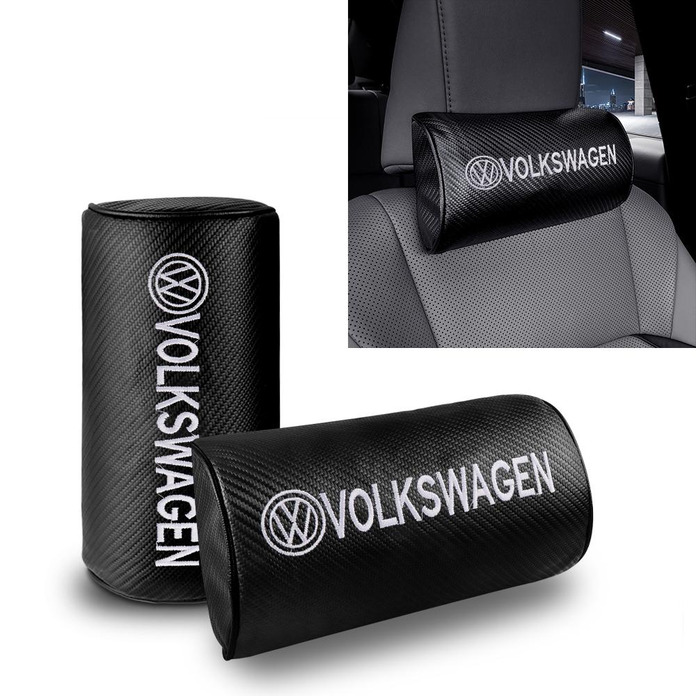 VW 1/2Pc Car Neck Pillow Adjustable PU Leather Headrest Support Rest For Volkswagen GTI Golf Polo Passat VW CC Tiguan T-ROC Jetta