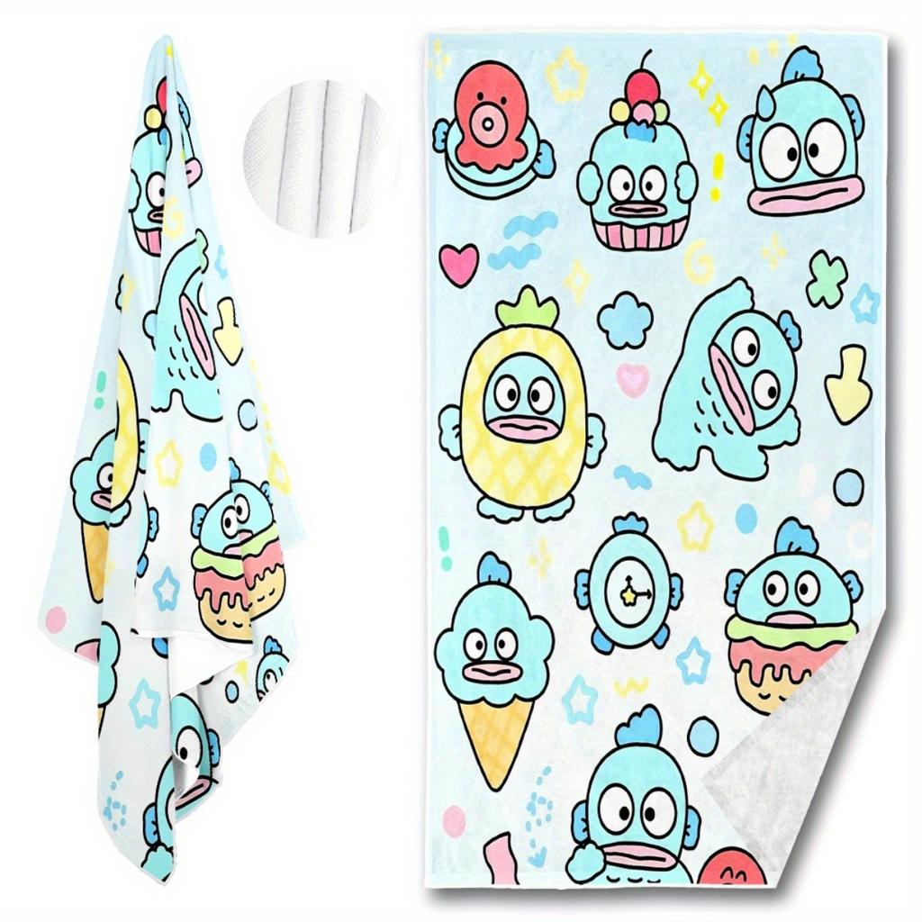 Sanrio Hangyodon Themed Beach Towel Kawaii Dessert Print Lightweight Towel for Summer Beach Pool Bath Travel