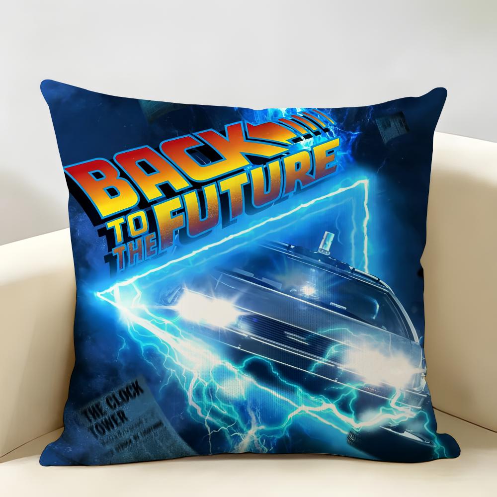 BBack To The Future Movie Cushion Cover Natural Linen Organic Fabric DoubleSided Printing Room Sofa Decor Pillow Case
