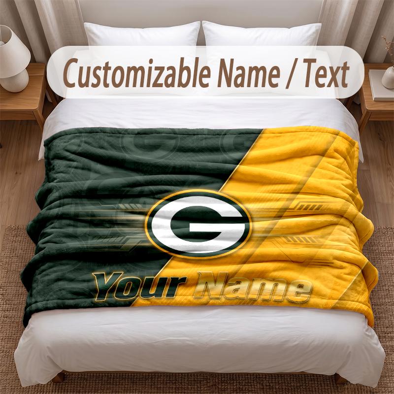 Green Bay Packers Bedruckte Flanelldecke Benutzerdefinierter Name Text Weiche Warme Decke für Schlafzimmer Feiertagsgeschenk