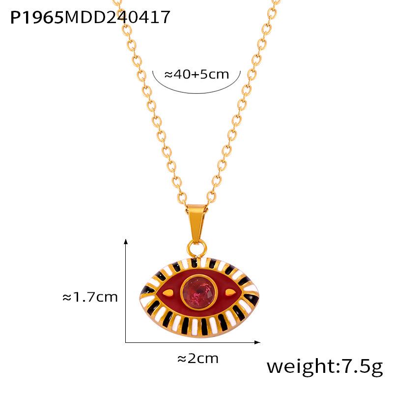 Bohemian Devil's Eye Pendant Necklace in Enamel & Titanium Steel with Rhinestones for Women