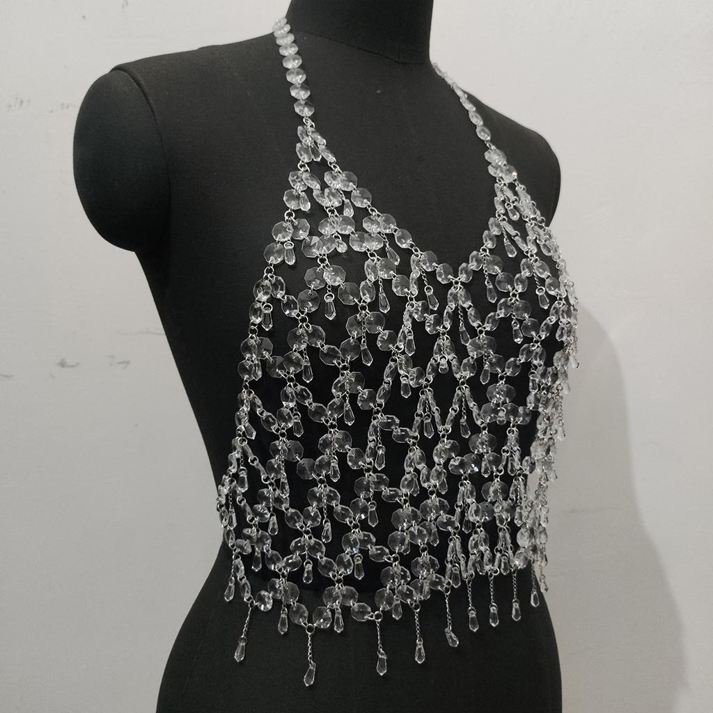 Lanț corp Trendy pentru spectacol și performanță pentru femei, Sexy, cu cristale, diamante și strasuri, Vestă lanț corp pentru petrecere sau aniversare
