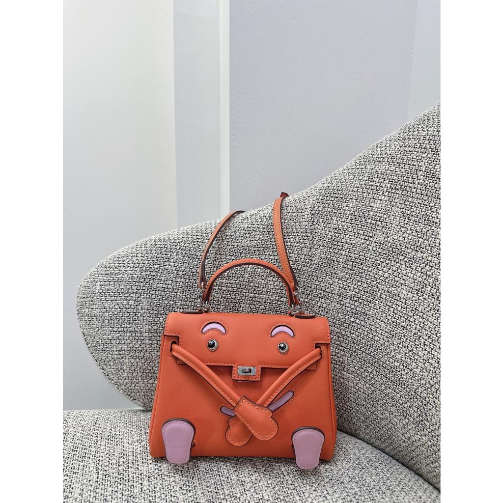 Millennium Doll Bag Smiley Face Bag Genuine Leather Mini Handbag First Layer Cowhide Alligator Pattern Shoulder Messenger Bag Women