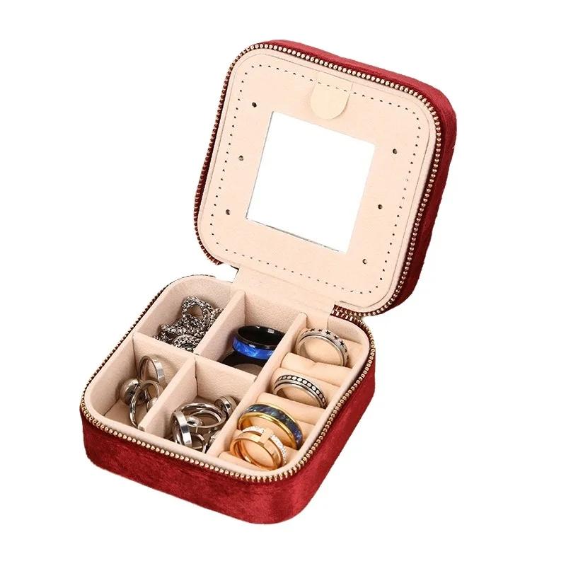 Velvet Jewelry Box Travel Portable Sqaure Zipper Boxes Necklace Bracelet Ring Earrings Jewelry Storage Case Organizers For Women