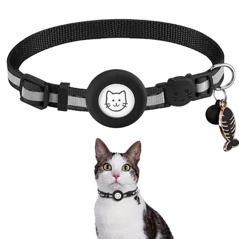 Pet Collar Adjustable Cats Collar with Reflective-Stripe & Tracker-Protector Dogs Nylon Breakaway Collar Pet Supplies