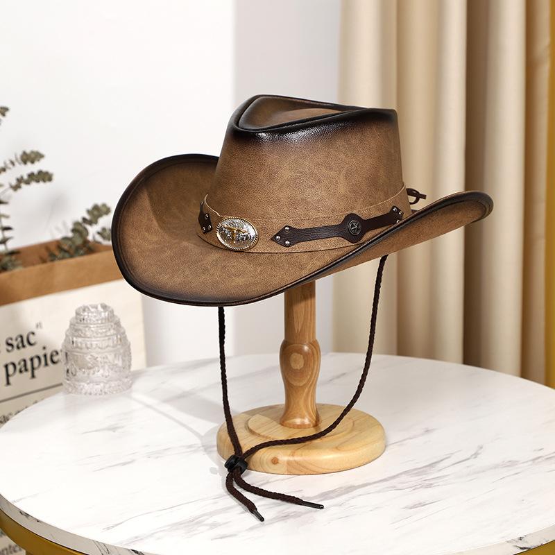 Leather American Western Cowboy Hat Sun Hat Outdoor Prairie Riding Hat Beach