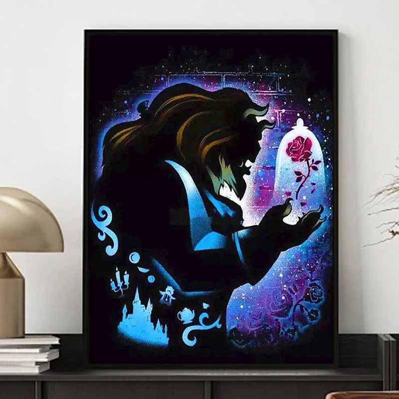 Disney Diamond Painting Beauty and The Beast Magical Starry Sky Silhouette Style Wall Decoration Full Diamond Cross Stitch DIY Gift Home Decoration