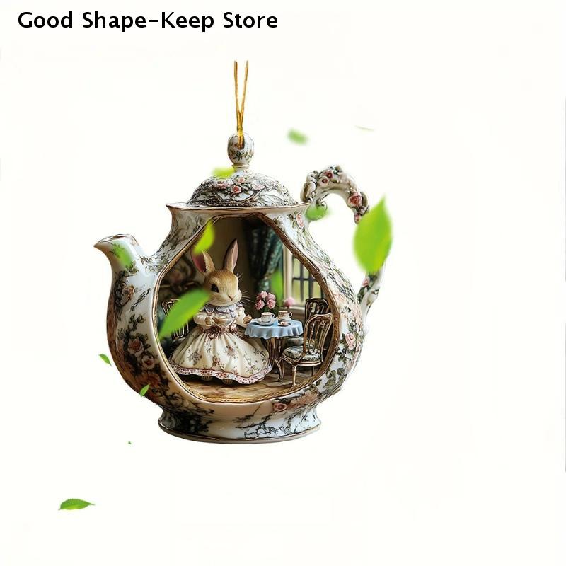 Easter Home Decor Items Rabbit In Teacup Warm Home 2d Acrylic Pendant Backpack Pendant Car Rabbit model in teacup