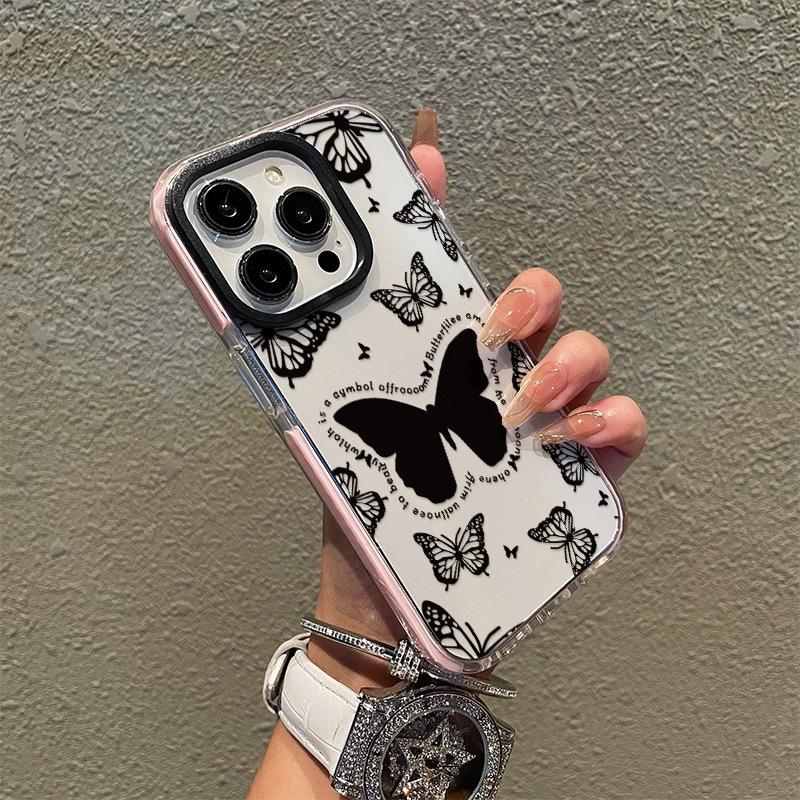 Black butterfly mobile phone case IP13 advanced sense Internet celebrity Apple 15 mobile phone case 14Pro black frame new 12PM