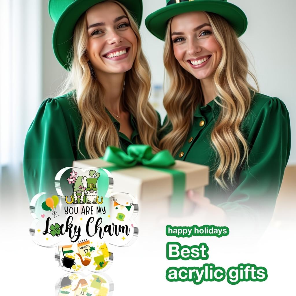 St. Patrick's Day Gelukssymbool Acryl Bord - 'Jij Bent Mijn Geluk' met Klaverblad Ontwerp, Perfect voor Huis, Kantoor of Bureau Decoratie