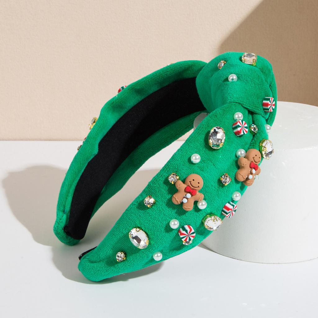 Christmas Pearl Beads Knot Hairband Baroque Style Rhinestone Embellished Headband Adult Christmas Party Hair Accessories