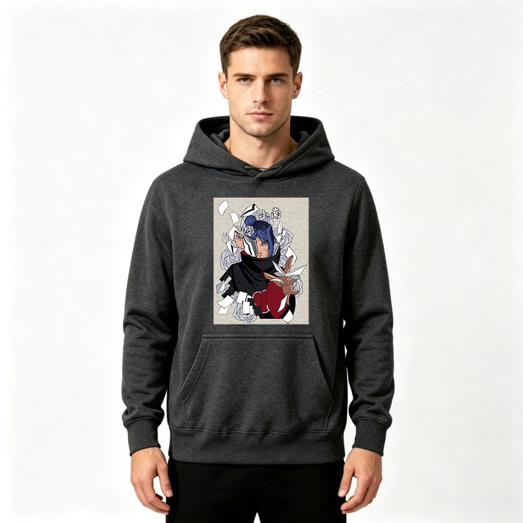 Men Print Pullover Hoodie Akatsuki Konan Pattern Casual Long Sleeve Sweatshirt