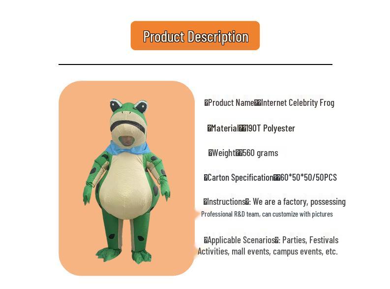 Inflatable Frog Costume: Cartoon Cosplay Outfit & Performance Prop