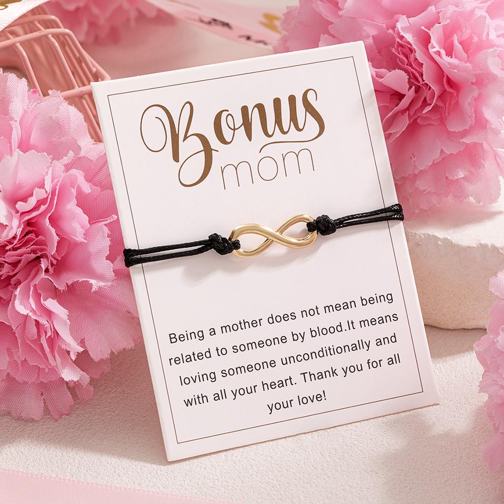 1 Mother's Day Greeting Card Bracelet with Infinite Loop and 8-shaped Braided Rope Bracelet Suitable for Holiday Gift Giving