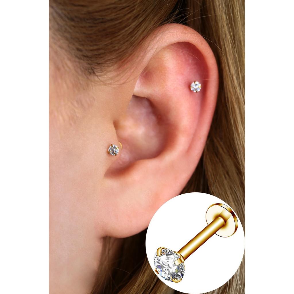 Surgical Steel Stone Piercing Helix - Tragus 8mm Gold Color
