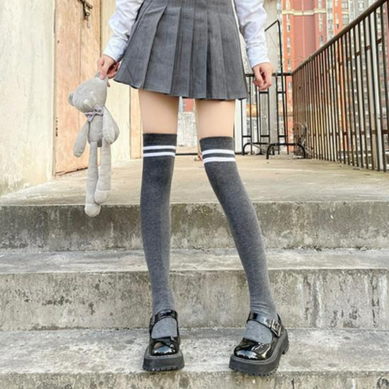 Women's Japanese Style White Over-the-Knee Slouch Socks