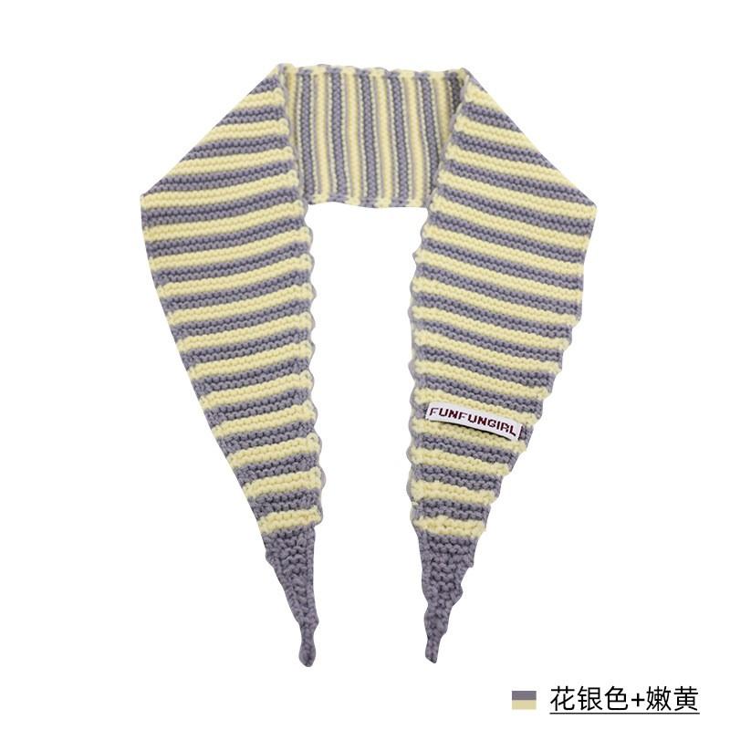 Korean Knitted Wool Blend Striped Triangle Scarf Winter Warm Shawl Women
