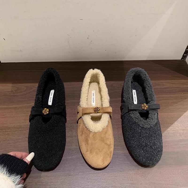 Peluche de fée automne et hiver nouvelles chaussures Mary Jane à semelle plate et souple chaussures en coton chaud