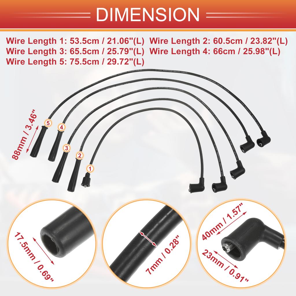 UXCELL 5 Pcs Spark Plug Wire Ignition Coil Cable for Nissan 200SX 510 521 610 710 720