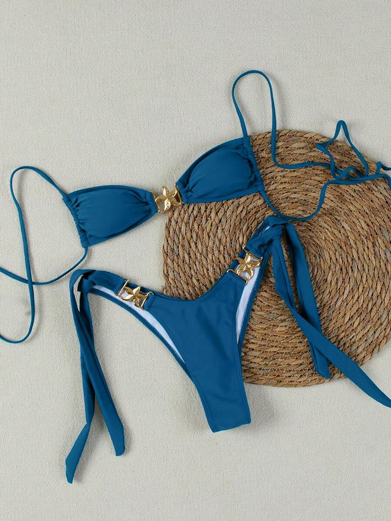 Europe And The United States Popular Solid Color Bikini Two-Piece Swimsuit Strap Halter Sexy Belt Accessories Bikini Swimsuit