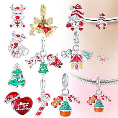 Authentic Copper Christmas Product Series Elk Christmas Tree Santa Claus Pandent Charm Bead Jewelry Valentine'S Festival Gift Item