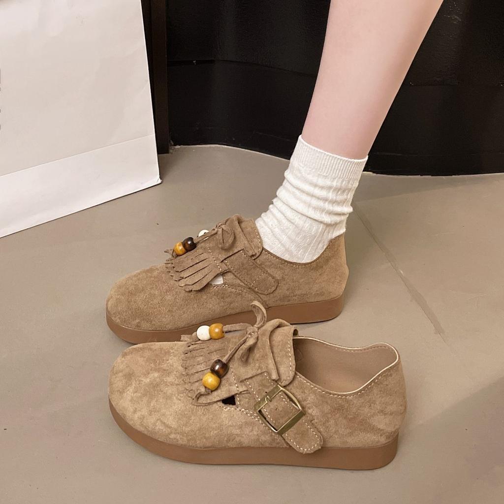 New Autumn Versatile Platform Beaded Tassel Boken Beanie Shoes Single Shoes All-inclusive Boken Shoes Women