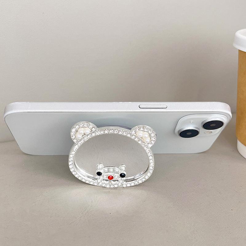Mobile Phone Airbag Bracket Wind Paste Retractable Lazy Portable Makeup Mirror Bear Rhinestone Bow Tie
