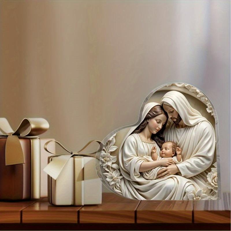 1pc, Heart-shaped Acrylic (4" X 4"), Jesus Birth Decoration for Table Decoration, Christmas Gift, Farewell Gift, Religious Gift