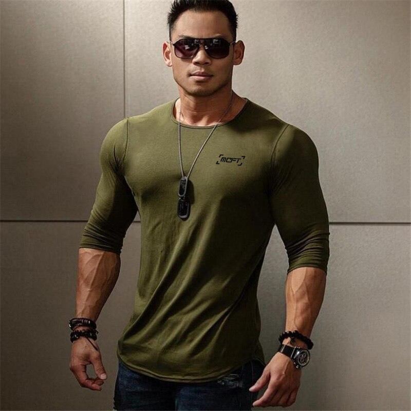 Muscleguys New American Fitness Long Sleeve T-Shirt Sports Men's Running Training Cotton Top