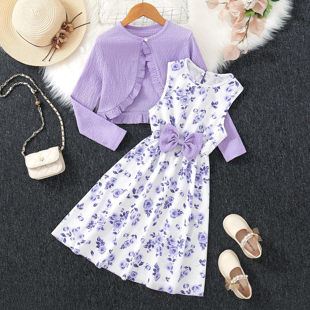 

Куртка с длинными рукавами и напечатанным бантом для девочек, комплект из двух предметов, детская одежда 11-12Y фиолетовый