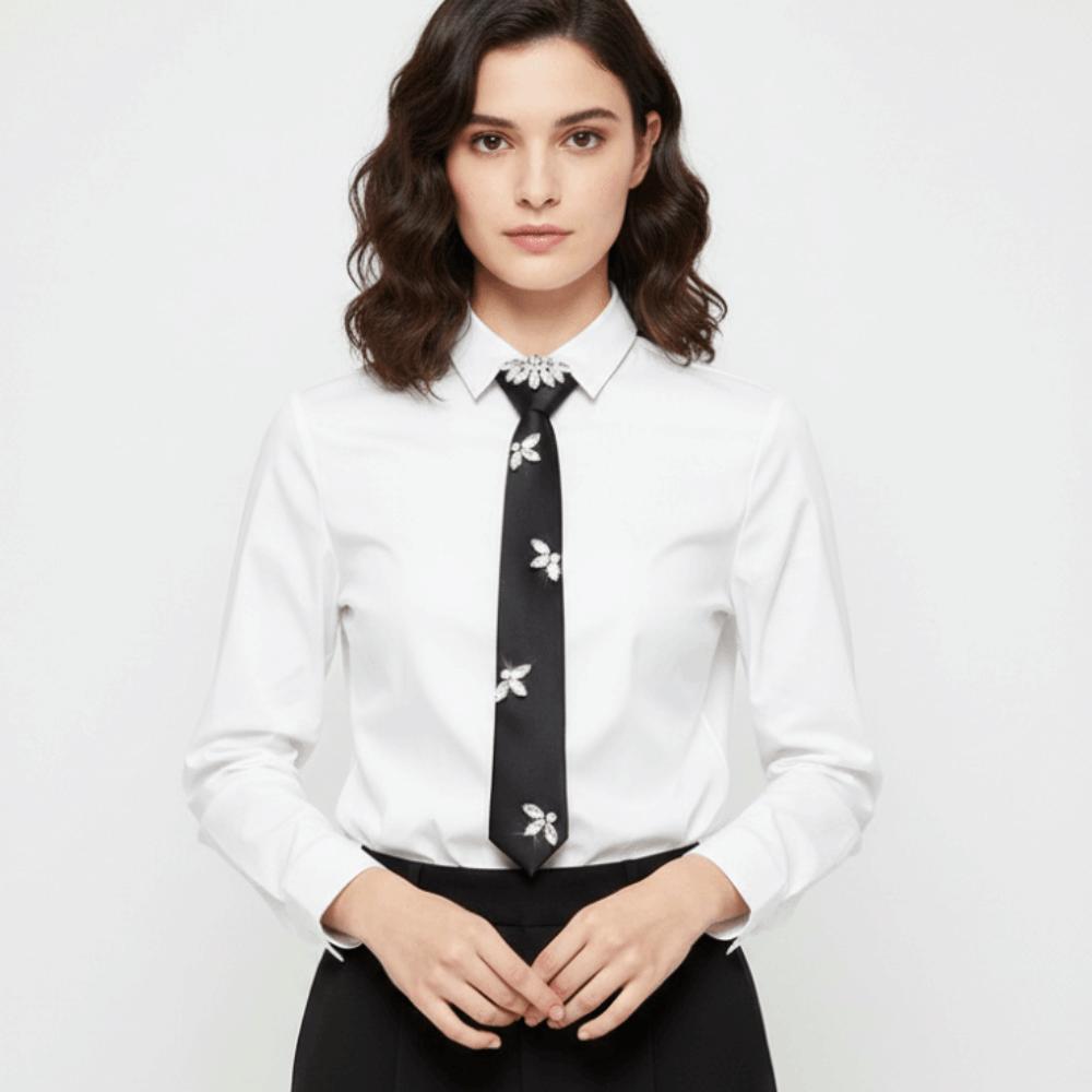 Black Long Necktie Korean Style Decoration Shirt Tie Clothing Decoration Rhinestones Tie Men