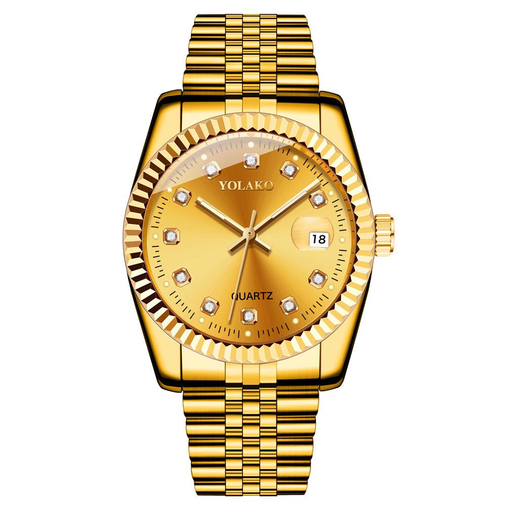 Orologi da Coppia Acciaio Inossidabile con Cinturino, Calendario, Viso con Strass Dorati: Moda Casuale Quarzo da Uomo e da Donna