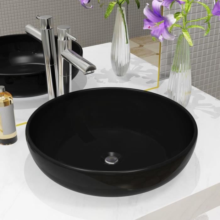 VidaXL Lavabo rond Céramique Noir 42 x 12 cm