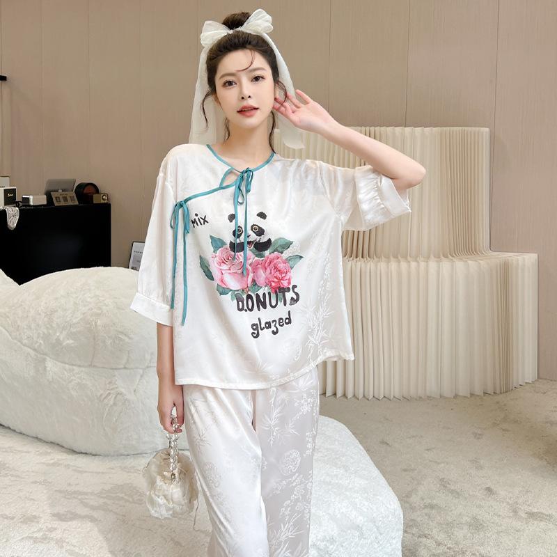 Women's pajamas new spring and summer ice silk comfortable and high-end new Chinese style loungewear set retro thin
