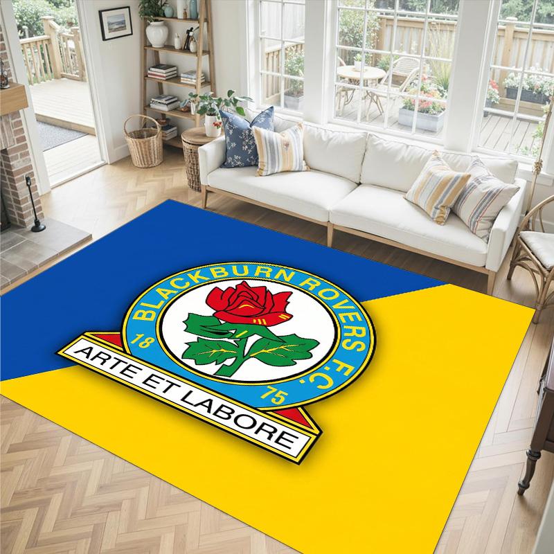 Blackburn Rovers Football Design Crystal Velvet Carpet Cozy Non?Slip Printed Rug For Bedroom Living Room Entrance