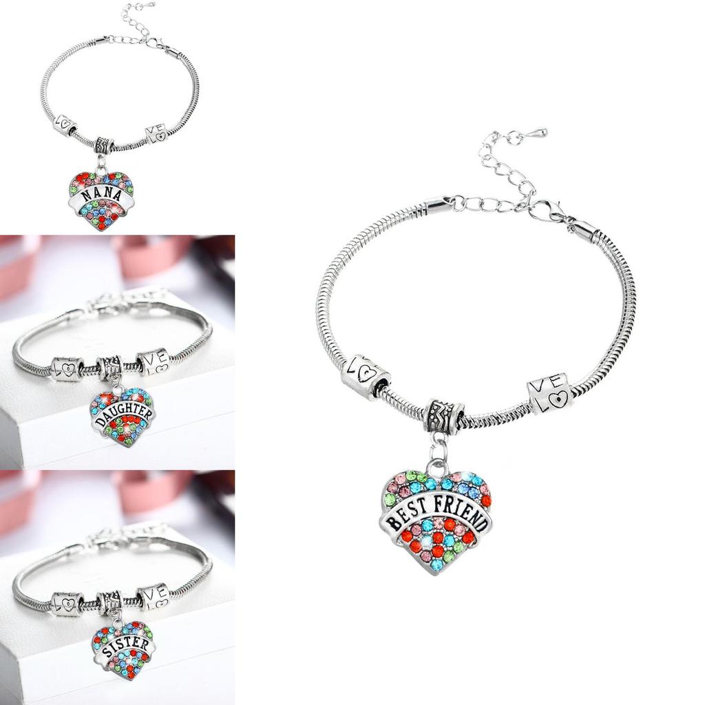 Elegant Family Members Inlaid Colorful Rhinestone Love Heart Bracelet Gift For Every Occasion