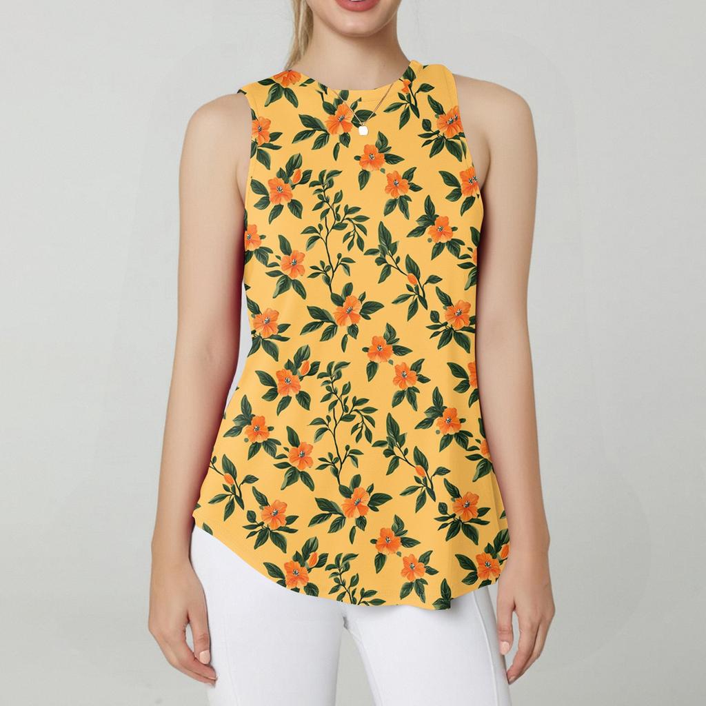 Damenmode Lässige ärmellose Weste Vintage Print Rundhalsausschnitt Ärmelloses Top