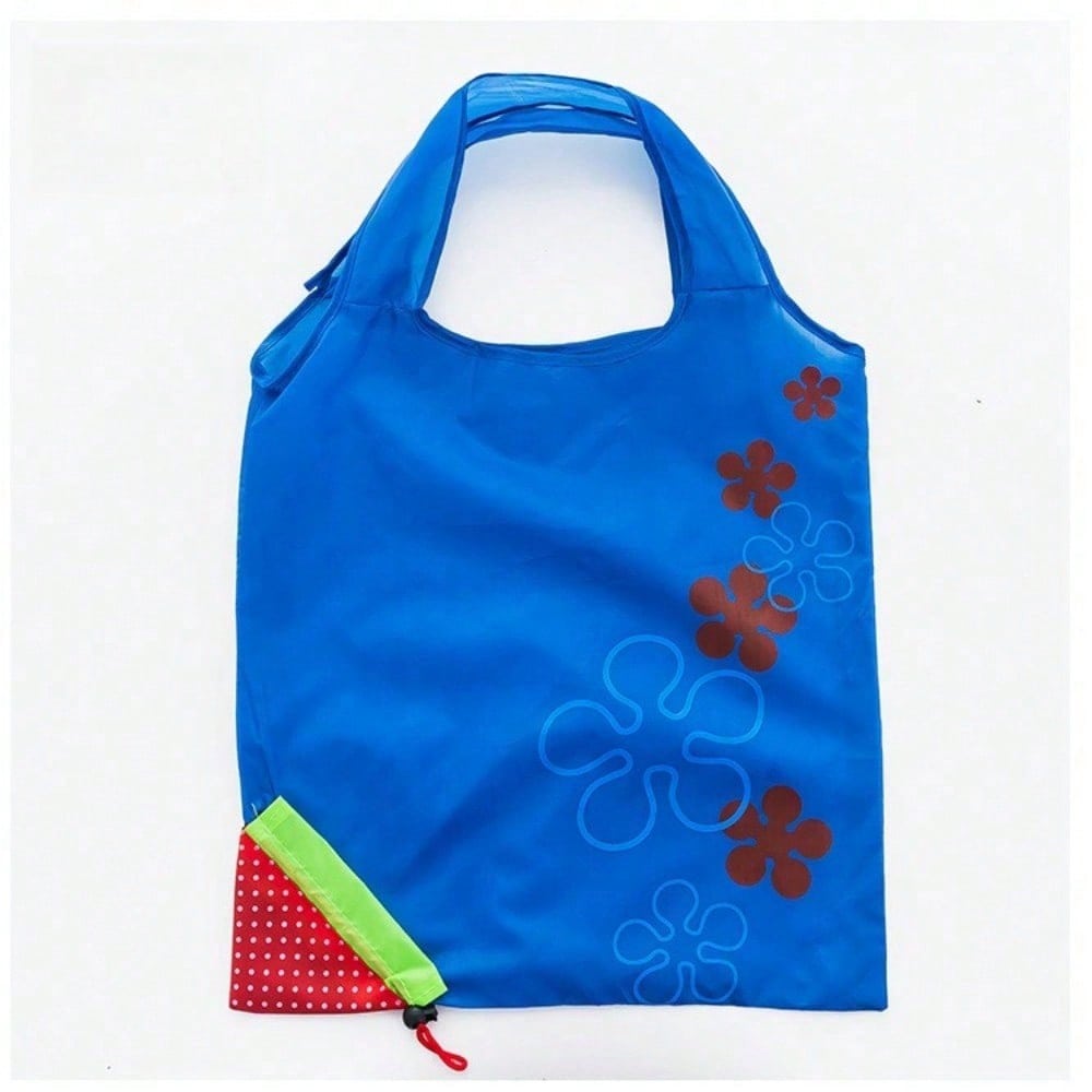 1pc Reusable Grocery Shopping Bag | Leak Proof, Square Shape, Foldable Tote With Cute Strawberry Design And Clutch Accessory