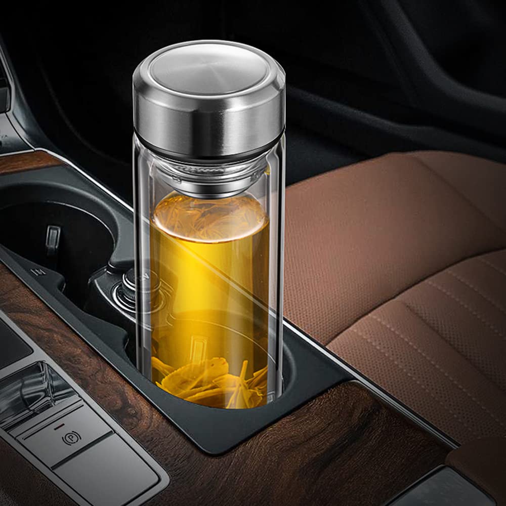 Glass Water Bottle, Heat-Resistant, Clear, Double-Pane Glass, Portable Mug with Tea Strainer, Unisex, Gift, Direct Drinking (500ml)