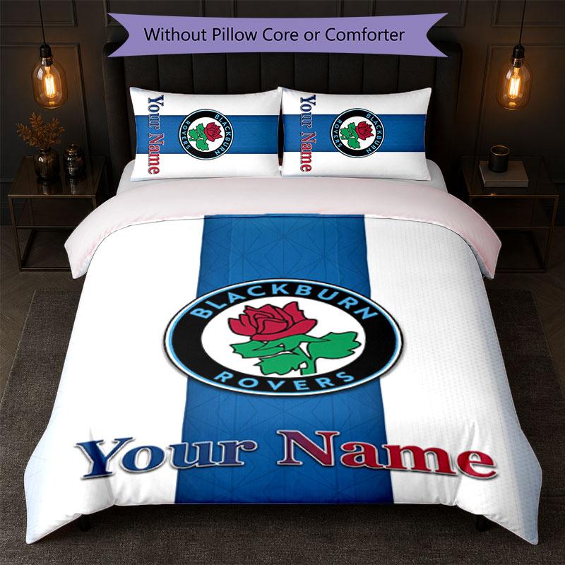 Blackburn Rovers Football Custom Name Text Bedding Set 1 Duvet Cover+2 Pillowcases Soccer Logo Personalized Gift For Special Occasion Bedroom Decor