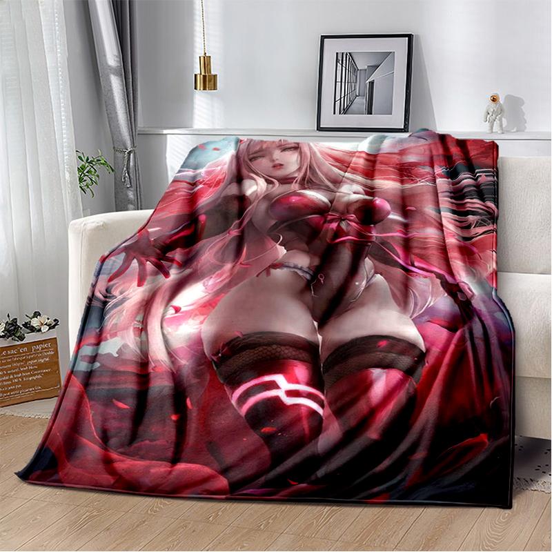 Zero Two 29 Style Cartoon 002 Hiro Sexy Girl DARLING In The FRANXX Flannel Blanket,Soft Throw Blanket for Home Bedroom Bed Sofa