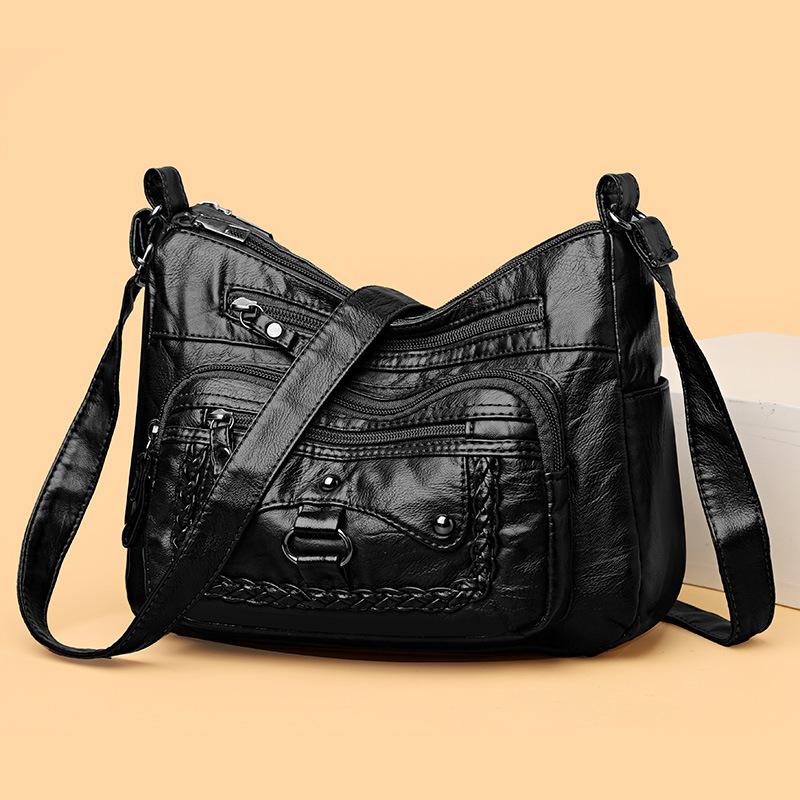 Vícevrstvá měkká kožená taška Dámská crossbody taška Taška přes rameno středního věku Taška pro maminku Taška na mobilní telefon