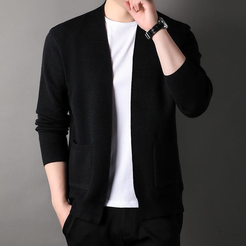 Höstens herrtröja Cardigan Stickad jacka Unga och medelålders mäns lösa tröja Elastisk kappa Topp